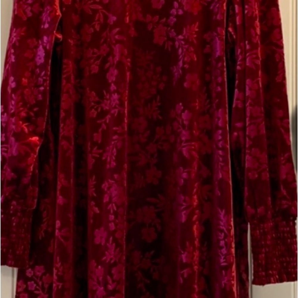 NEW Matilda Jane XXL Red Crushed Velvet Floral Long Sleeve High Neck Dress 32695